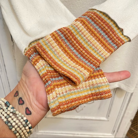 Lulu’s Cream & Fall Colors Stripes Color And Cuff Trim Oversized Sweater Top S - Picture 6 of 8